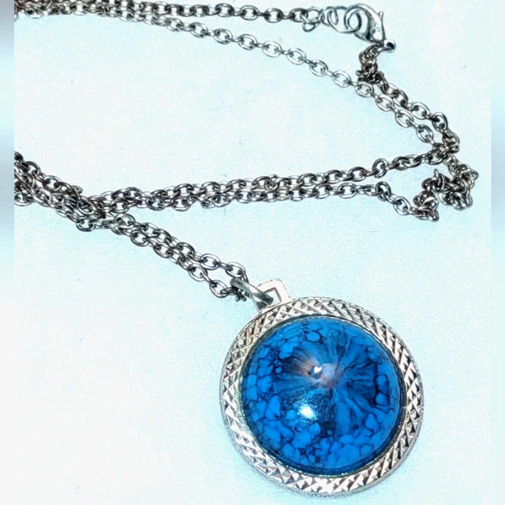Turquoise and Silver Round 2-sided Pendant with Coin on Back Side